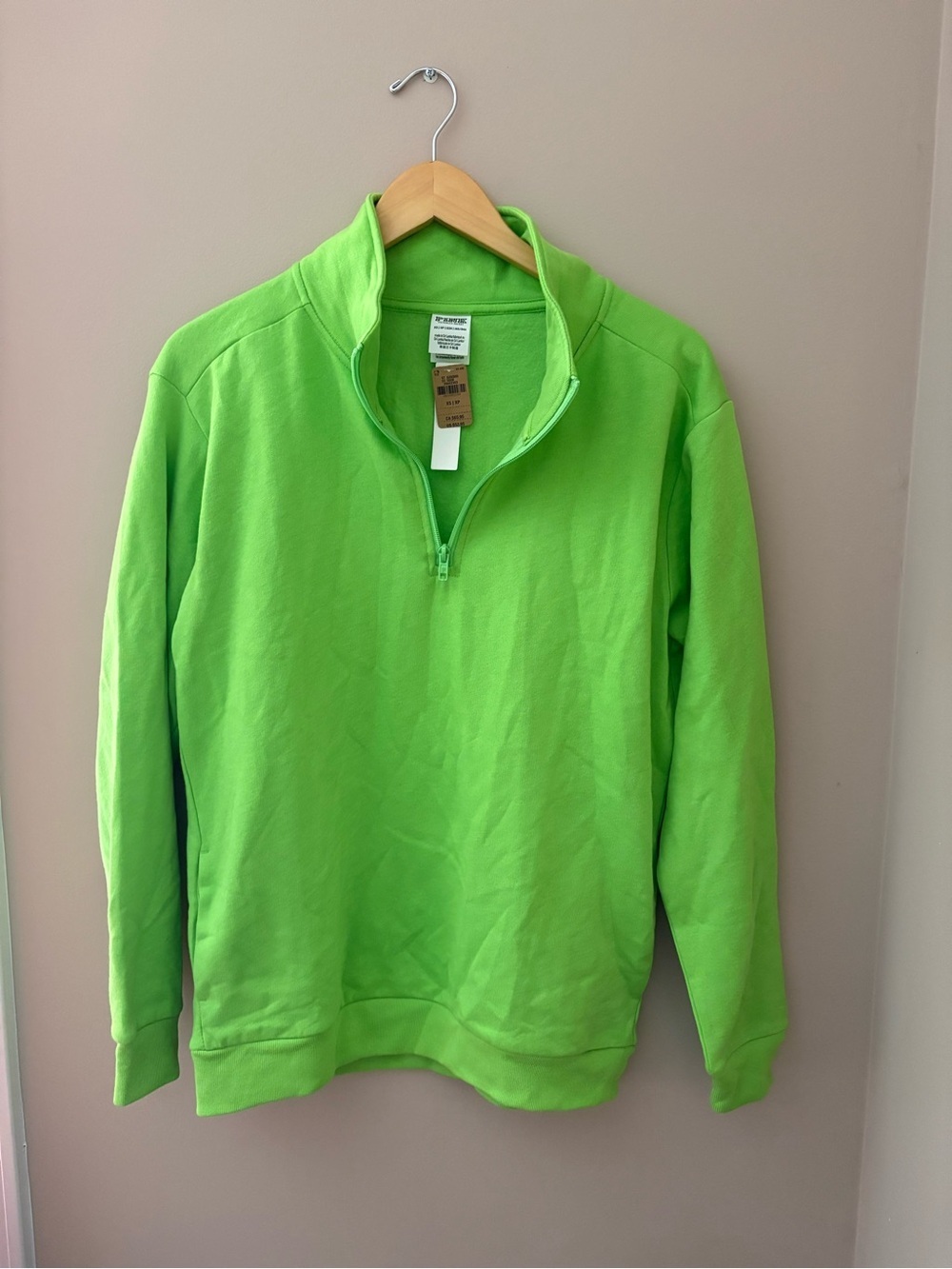 Women’s VS PINK Half-Zip Pullover Sweater - Bright Green NWTS Sz XS